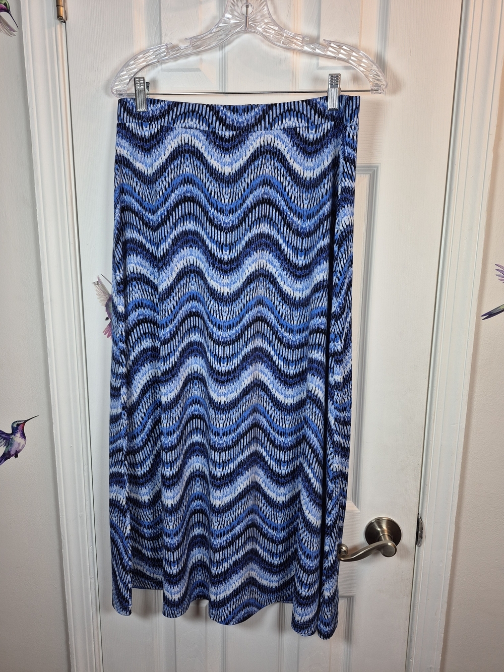 Jones Studio Blue Chevron Zig Zag Maxi Skirt Boho Resort Summer Coastal M